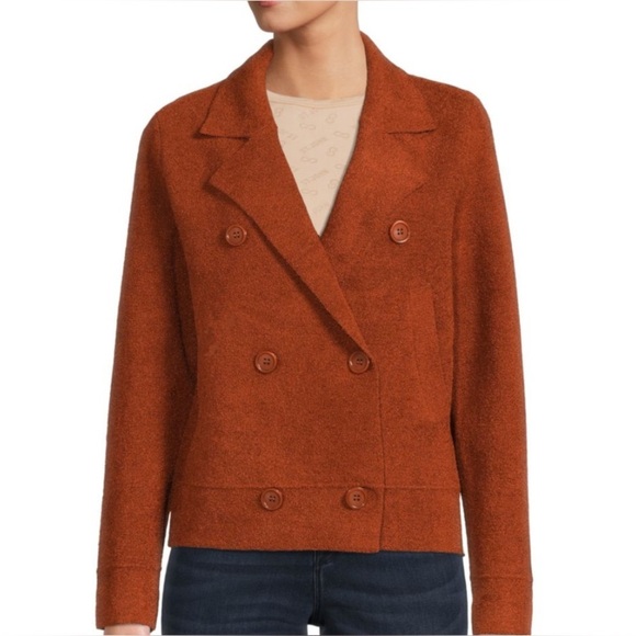 Magaschoni Orange Pea Coat Double-Breasted - large, - Picture 1 of 9